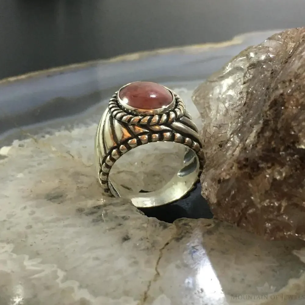 Carolyn Pollack Vintage Sterling Oval Rhodonite Decorated Unisex Shield Ring